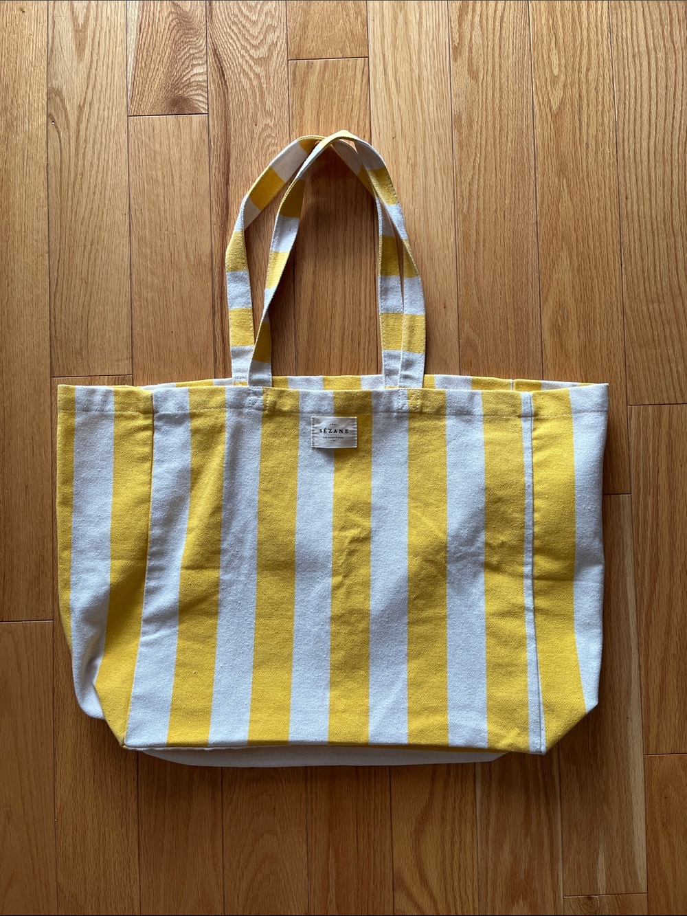 Striped Yellow & White Canvas Tote Bag sezane